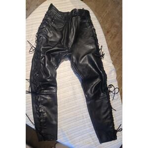 Genuine Lace Up Harley Davidson Leather Pants Side 34/32 Riding Motorcycle